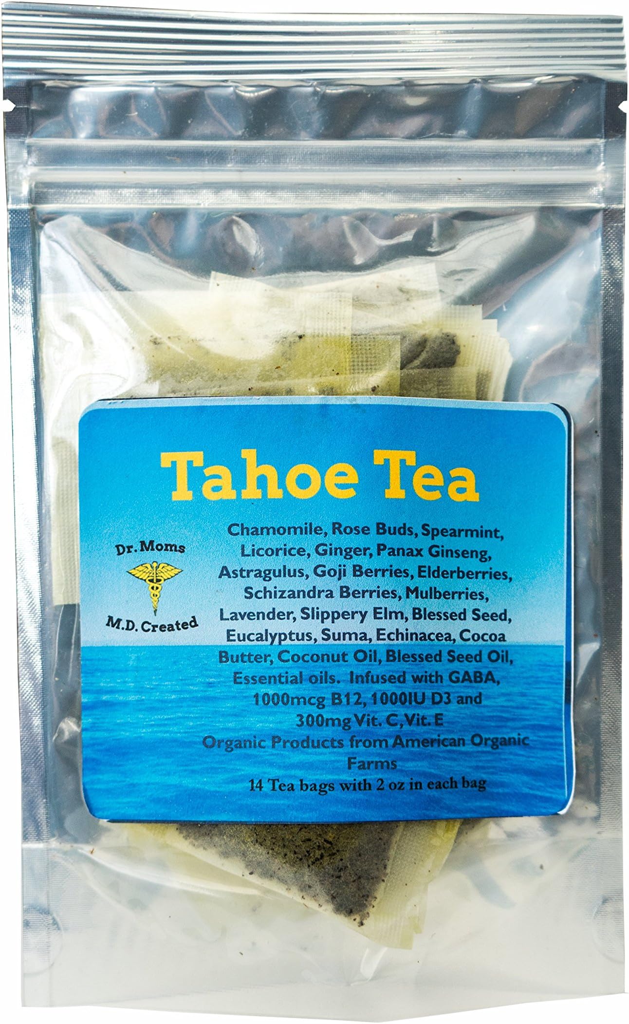 Dr Mom's Supplement Tea - LOADED with Vitamins! B12, C, E, D3, GABA, Essential Oils, Omega 3’s, superfoods, and more! All Organic. Healing, Medicinal Tea. (Original Tahoe Tea, 14 Tea Bags)