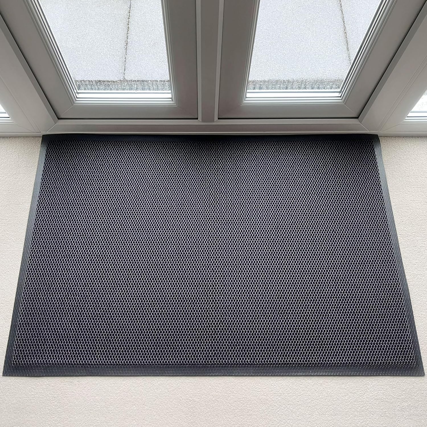 ULTRALUX Non-Slip PVC Mesh Door Mat, Heavy Duty 3D Dirt Trapper Doormat, Indoor Outdoor Dirt Barrier Scraper Entrance Mat for Front and Back Doors 24” x 16” Metallic Blue & Orange Entry Rug