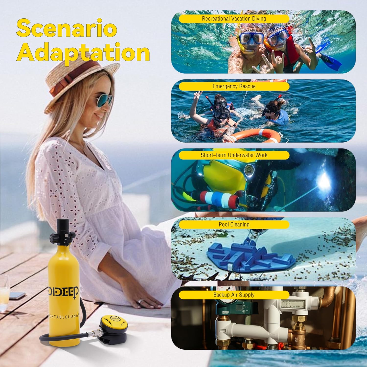 1L Lung Tank Mini Scuba Tank, Portable Scuba Tanks Diving Tanks Kits 15-20 Minutes Underwater Diving Gear w/Tank Gear Mirror, Inflation Adaptor, Mini Carrying Bag