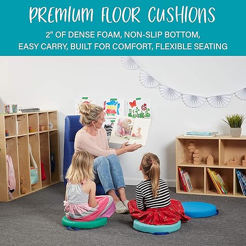 Miniatura 4 de Factory Direct Partners SoftScape - Cojines de piso redondos de 15 pulgadas con asas para salón de clases; asientos flexibles para guardería