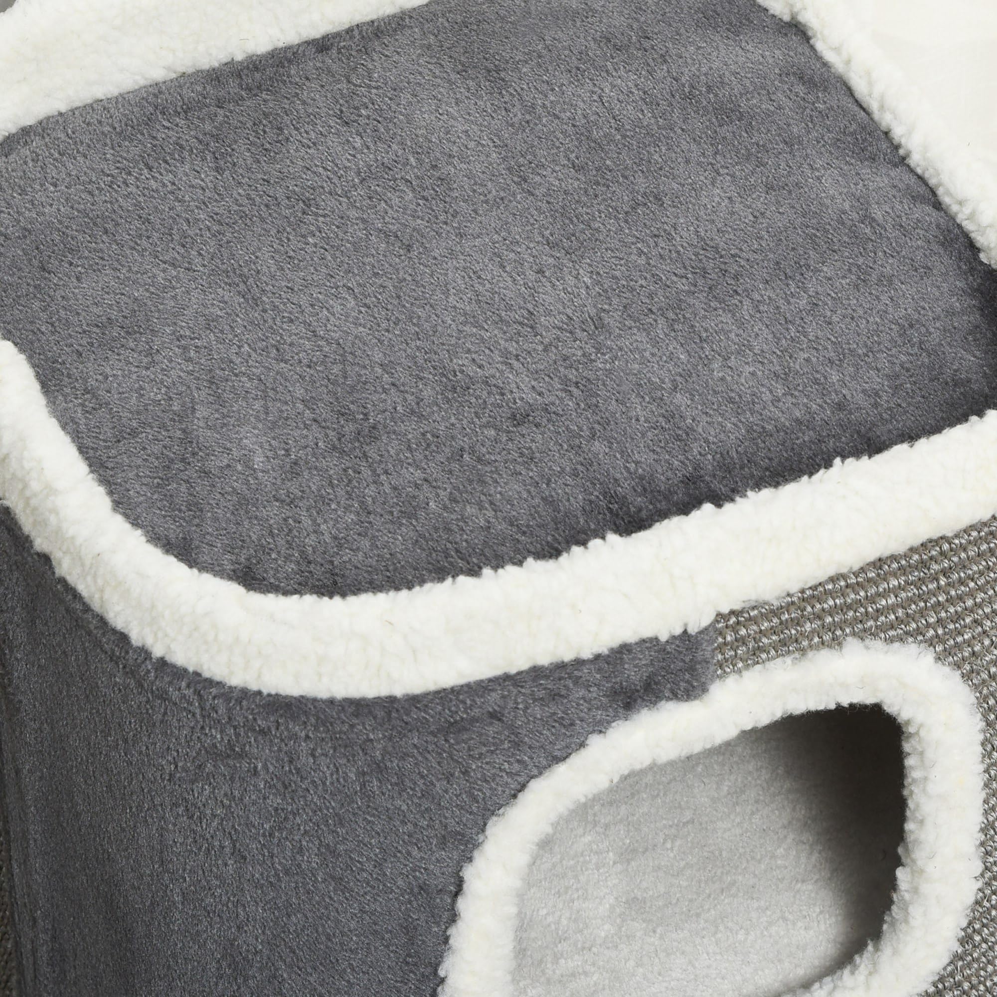 PawHut Barril Rascador para Gatos 74 cm de Altura Tonel de Escalada con 3 Cuevas de Sisal y Felpa Plataforma de Lana 40x40x74 cm Gris | de Sisal, Felpa Suave, Plataforma de Vellón