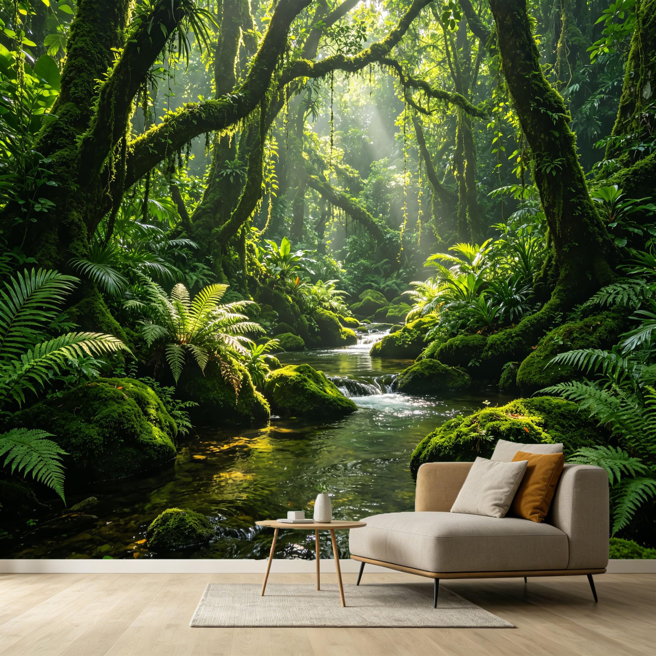 Custom Size Wall Murals Tropical Rainforest Landscape Sunbeam River Rock SelfAdhesive Wall Fabric Removable Large Wallpaper for Photo Living Room Interior Decor
