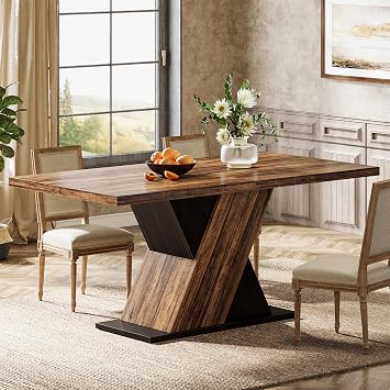 Tribesigns 55-Inch Farmhouse Dining Table for 4, Rectangle Rustic Brown Kitchen Dining Room Table, Wooden Dinner Table for Small Spaces, Dining Room