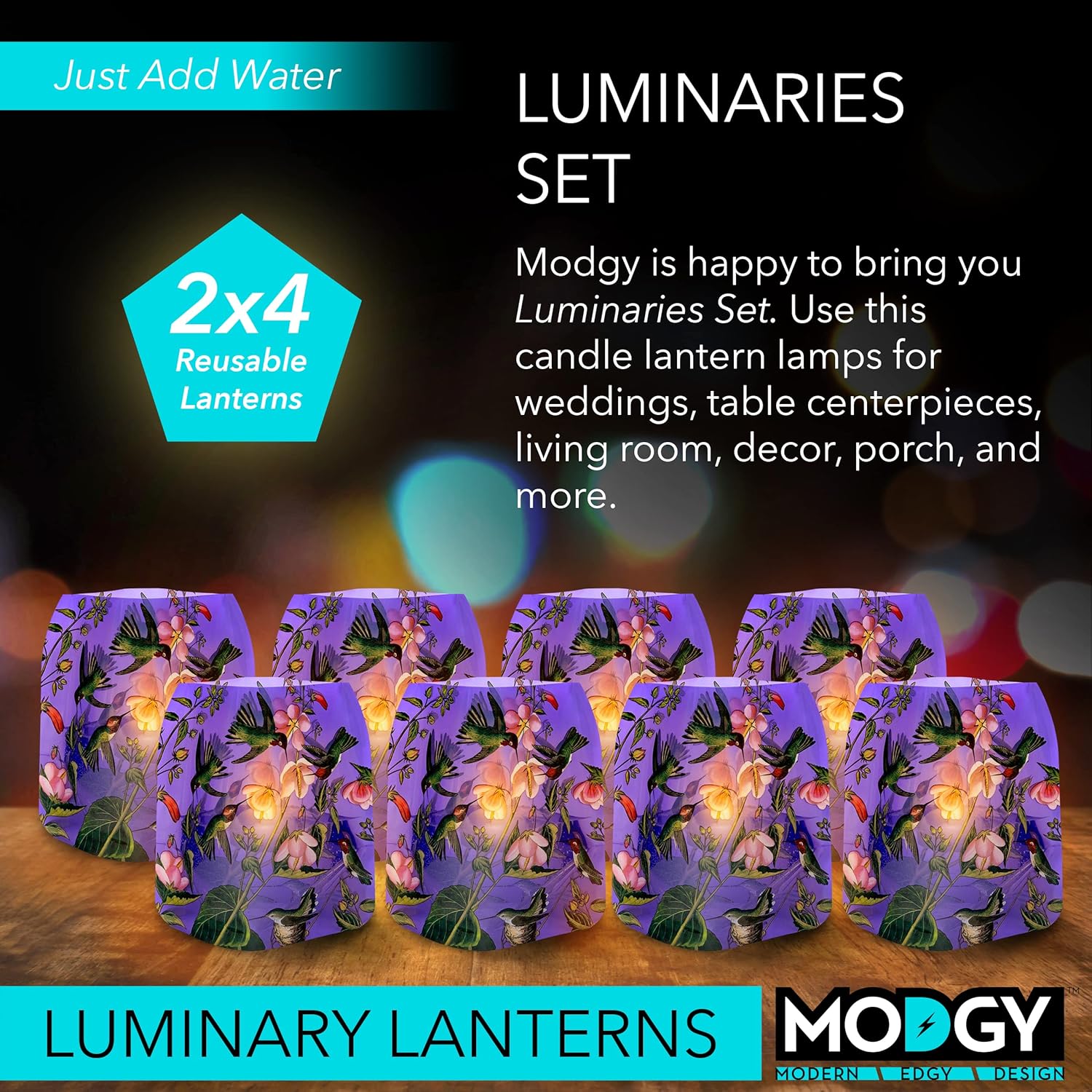MODGY Luminary LED Lantern Candle Holder Decorative Indoor Outdoor, Plastic Candle Lamps for Wedding Table Centerpiece Porch, Flameless Floating Candles, Hummingbird, John J. Audubon, 2 Packs of 4