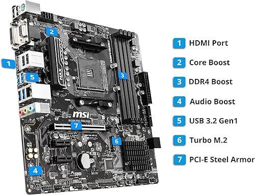Miniatura 2 de MSI ProSeries AMD Ryzen 2ª y 3ª generación AM4 M.2 SATA 6Gb/s USB 3 DDR4 D-Sub DVI HDMI Micro-ATX placa base (B450M PRO-VDH Max)