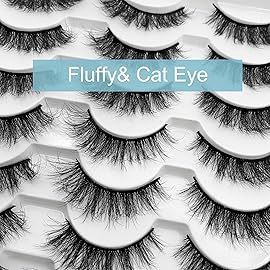 False Eyelashes Fluffy Faux Mink Lashes, Yasnai Natural Eyelashes14 Pairs Pack 9D Wispy Cat Eye Fake Lashes