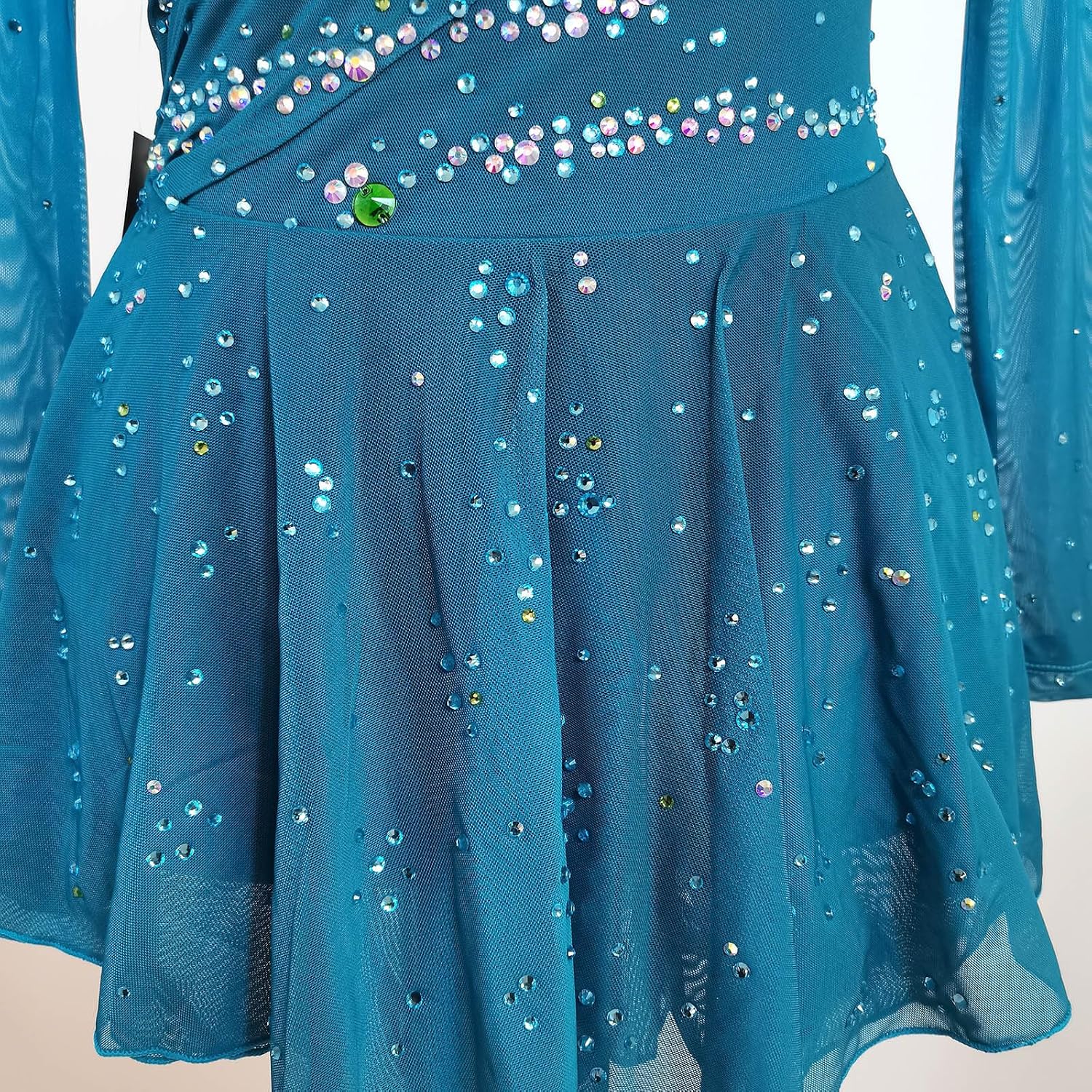 Girls' Blue Long Sleeve Shining Figure Skating Dress Professional Customized Competition Costume
