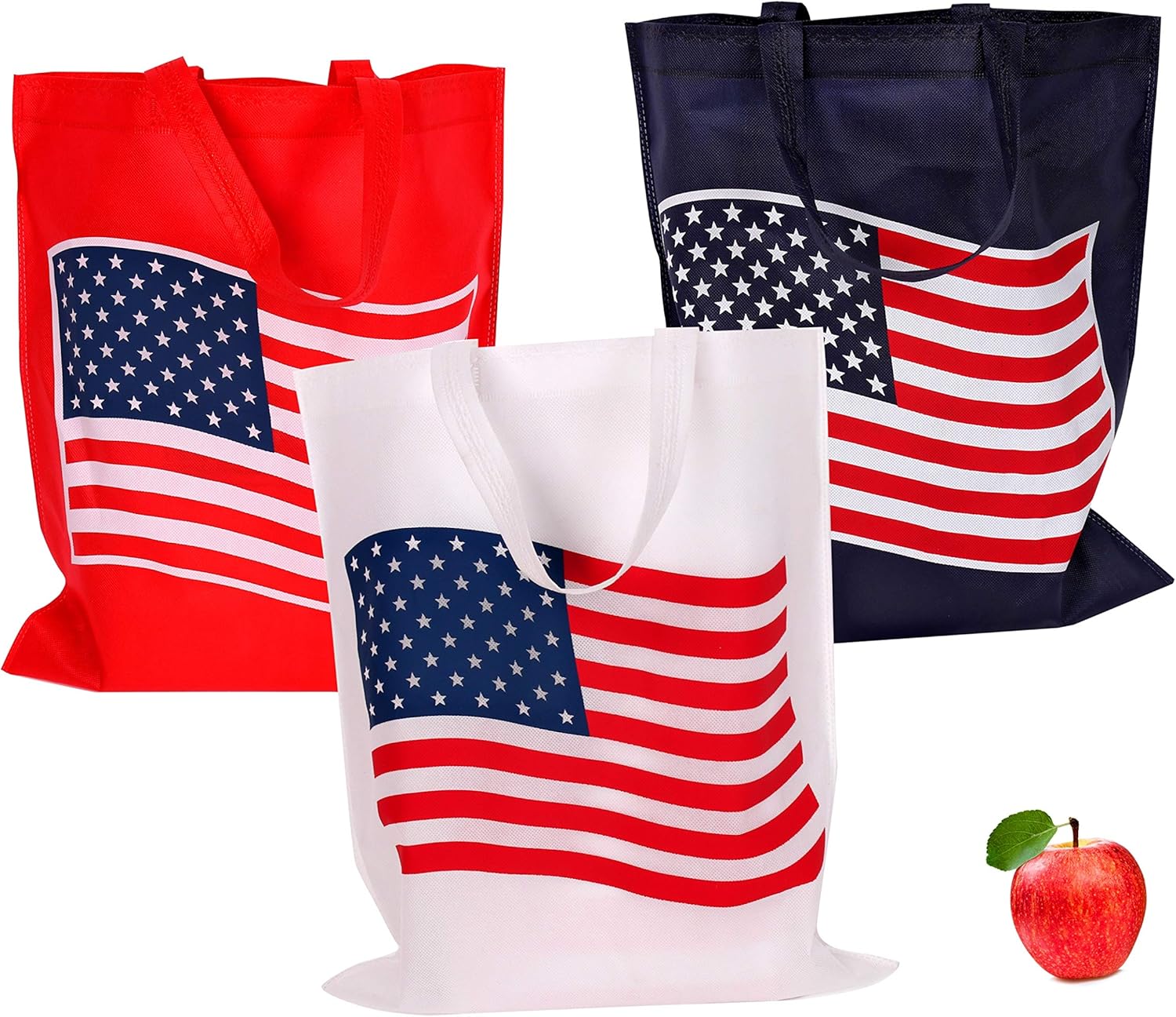 Funiverse Bulk 24 Pack Patriotic Flag Reuseable Shopping Bag Tote Asst
