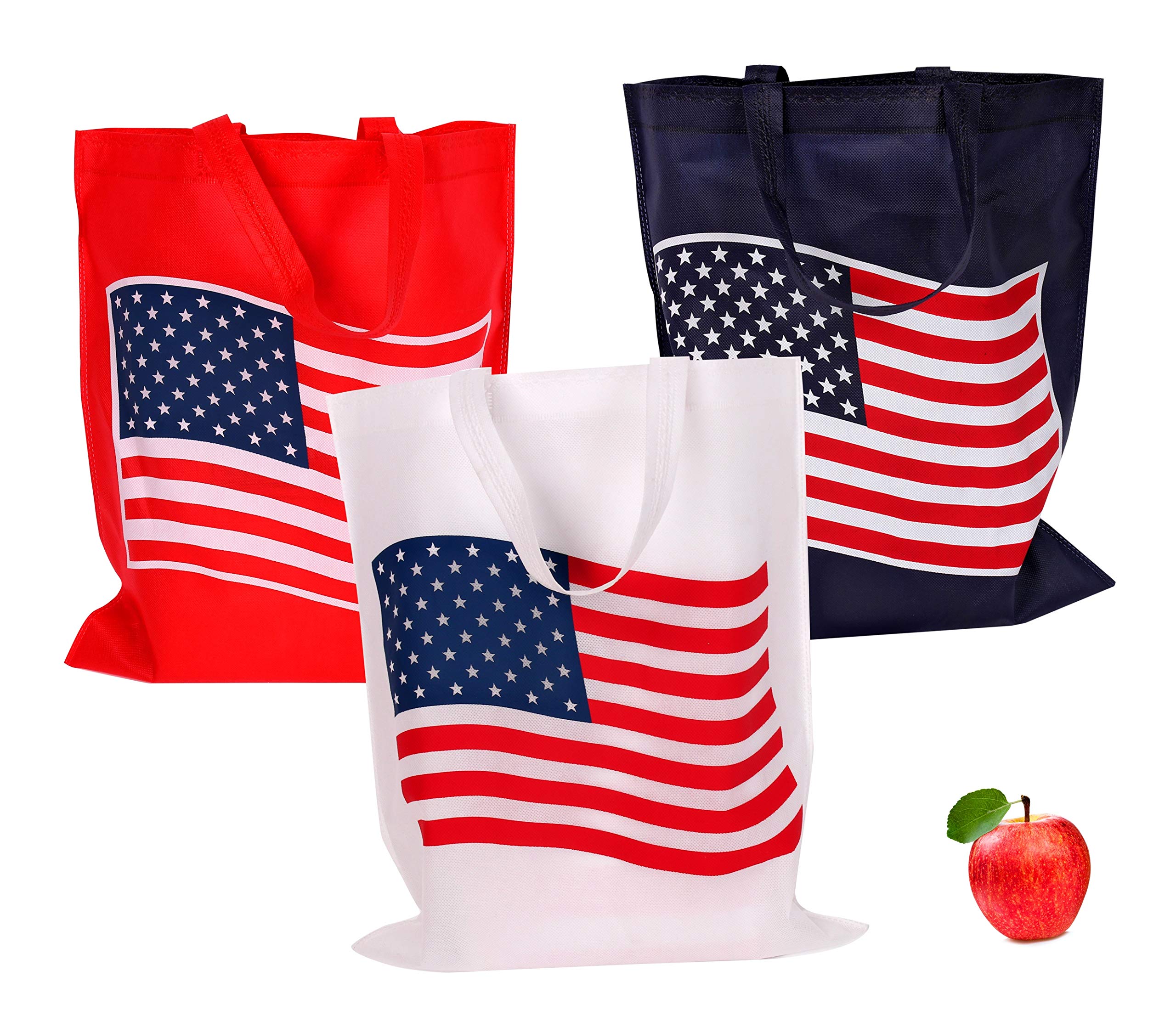 Funiverse Bulk 24 Pack Patriotic Flag Reuseable Shopping Bag Tote Asst