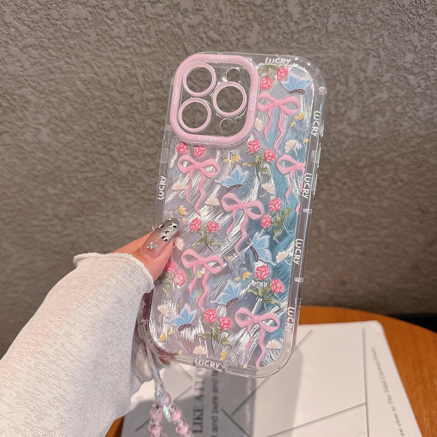 for iPhone 16 Case, Pink Bow Pattern Design,Glitter Sparkling Laser Case,2-in-1 with Beaded Wrist Strap,Soft TPU Frame, Shockproof and Anti-Shock, Suitable for Women & Girls - Image 5