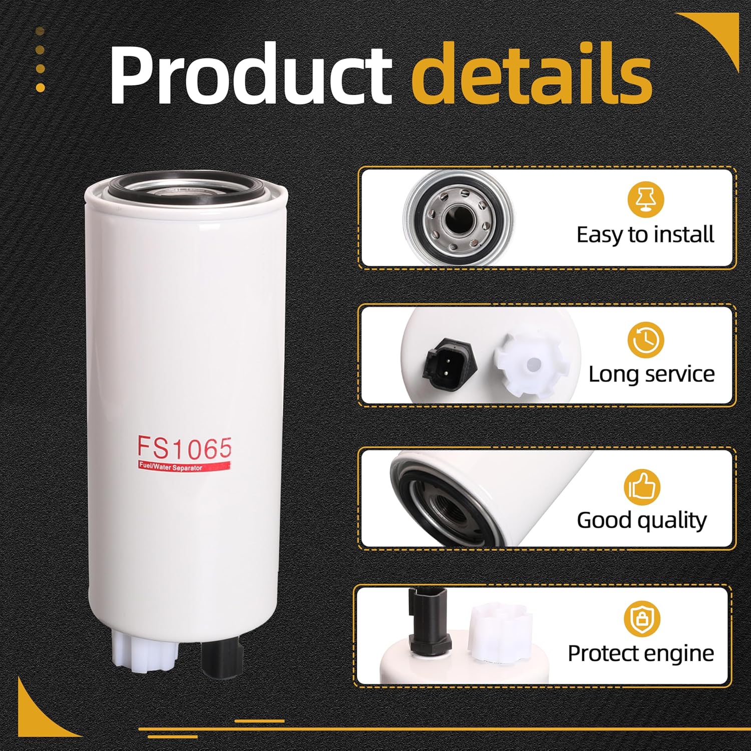 6 Pack Fuel Water Separator Fit for Cummins 4934879 Fit for Freightliner Fits for Kenworth Fits for Peterbilt Trucks Replaces OE# FS1065 FS1003 P551103 BF1378-SPS 33965 3406889 FS1003