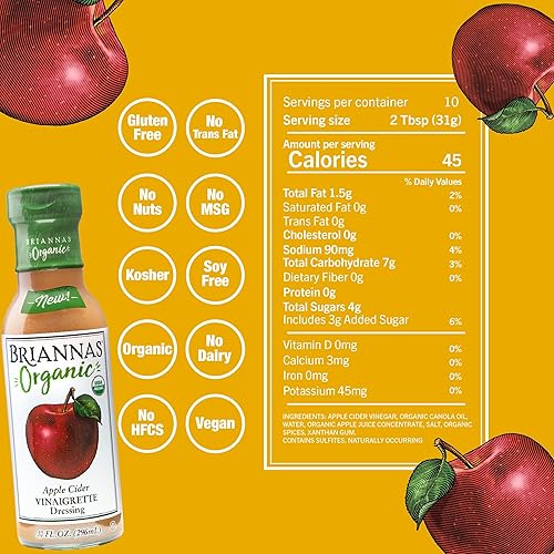 Miniatura 8 de Briannas Aderezo orgánico de vinagreta de miel y jengibre, 10 FZ