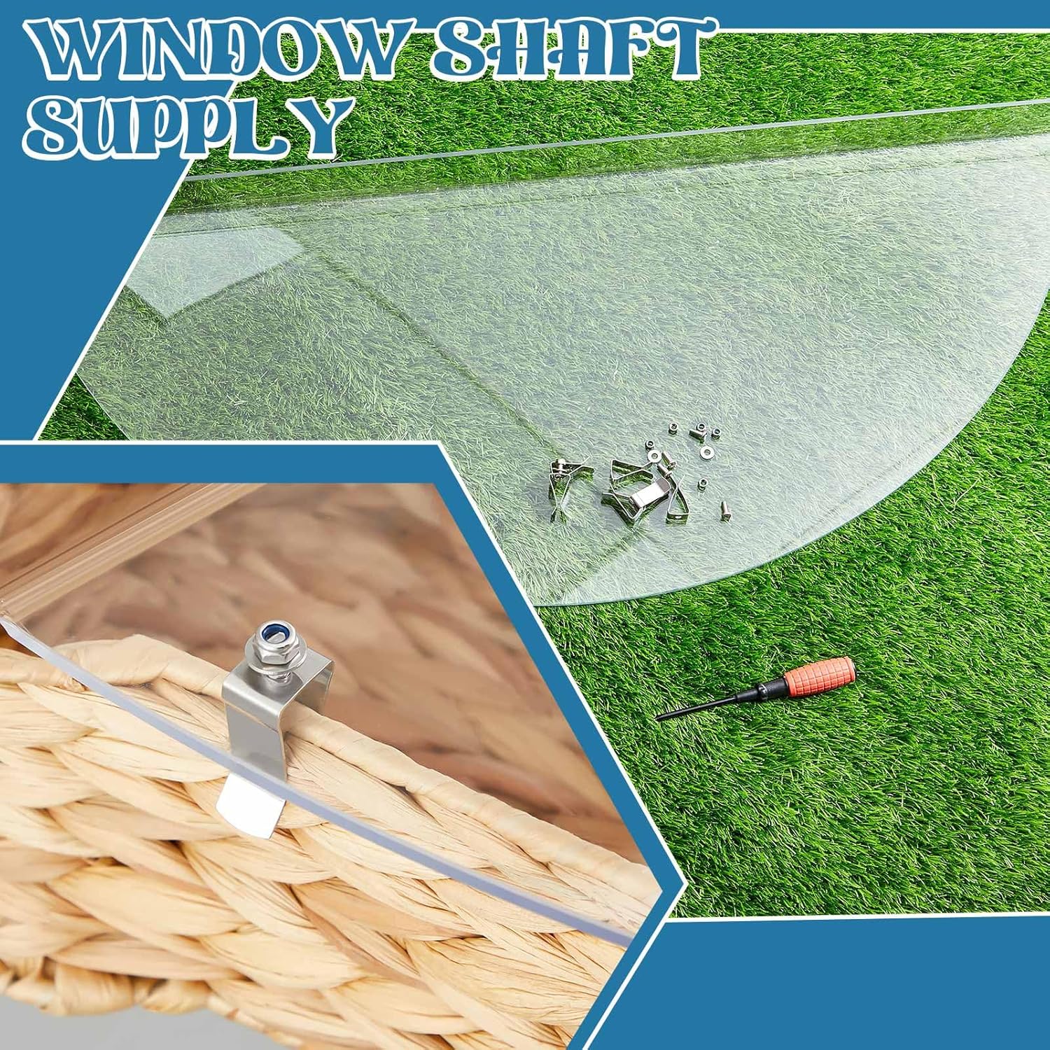 Vercraft 41"L x 18"W Basement Window Well Covers with Mounting Clip Heavy-Duty Clear Polycarbonate Egress Window Cover Outside All-Weather Against Debris UV Resistant Protects Tear-Resistant