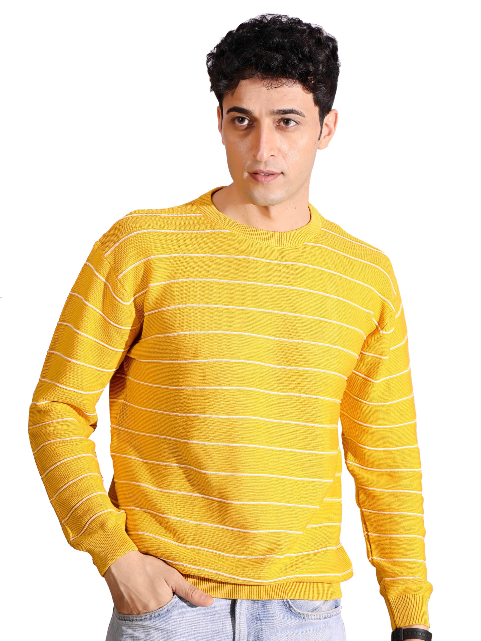 Striped Knitted T-Shirt for Men, 100% Cotton-picture-12