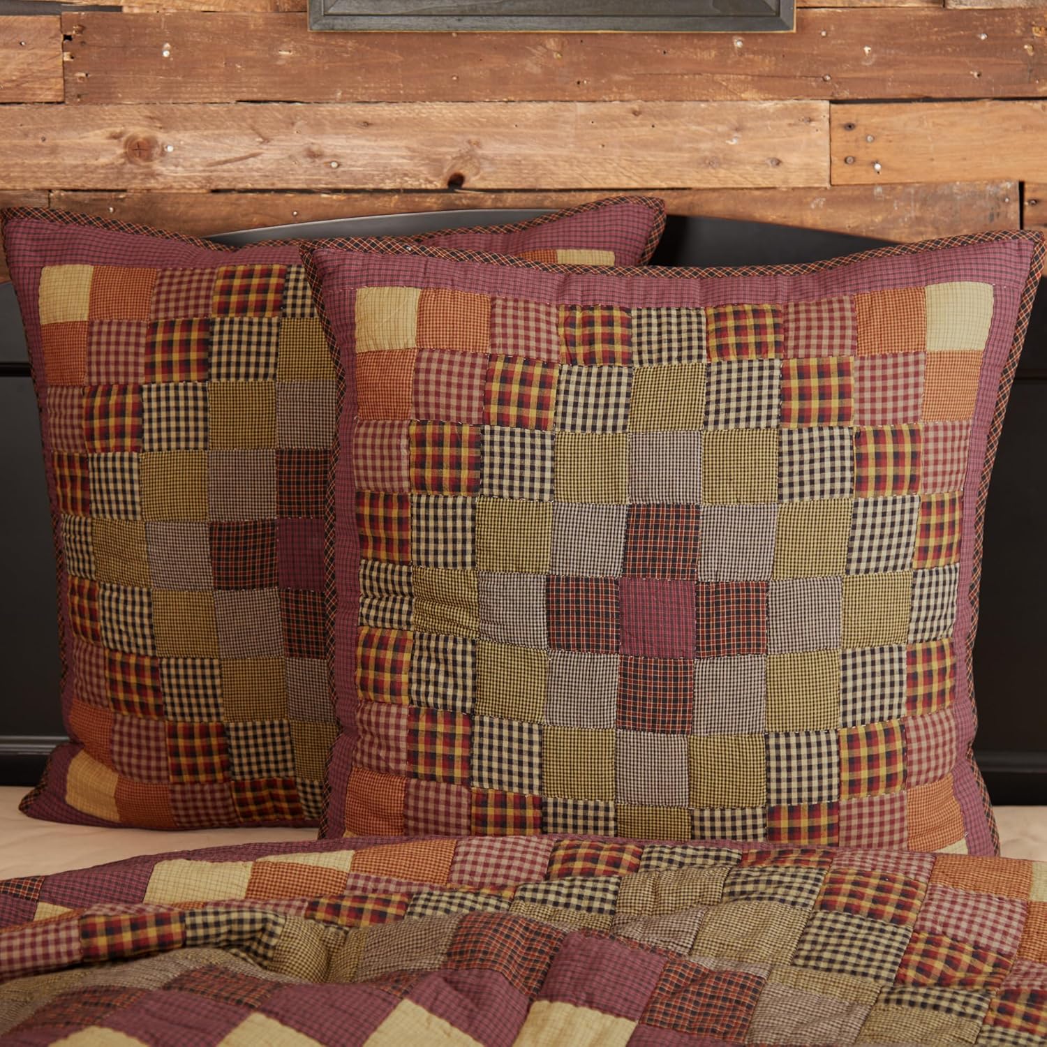 VHC Brands Rustic & Lodge Primitive Bedding-Heritage Farms Quilted Euro Sham, Crimson Red