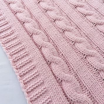 Chenille Chunky Knitted Throw Blanket with 14 pcs Pom Poms Tassel Super Soft Cozy Warm Blanket for Sofa Bed Soft Couch 50 x60 inches (Pink)?-¡