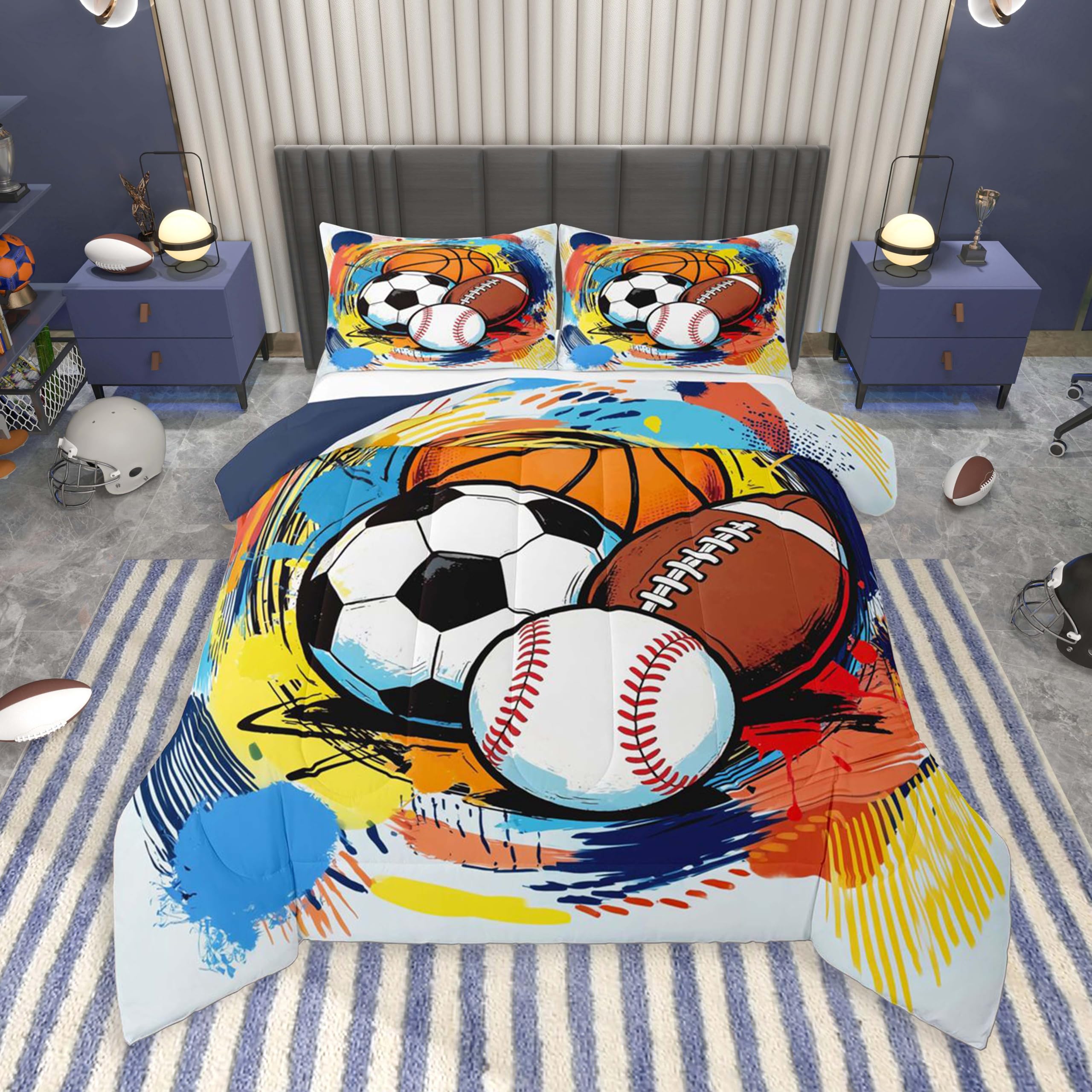 Feelyou Boys Sports Comforter Set Full Size for Boys Girls