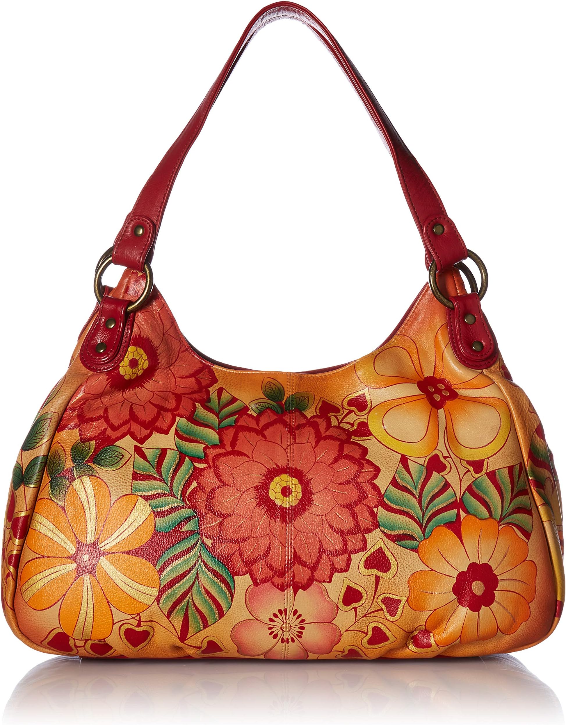 womens Hobo Ruched Handbag Genuine Leather, Summer Bloom, One Size US