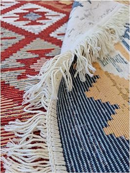 Etnik Desen Kilim, 120 * 180 cm, Çok Renkli, Çift Taraflı, Makinede Yıkanabilir, Düz Dokuma Lüks Pamuklu Kilim