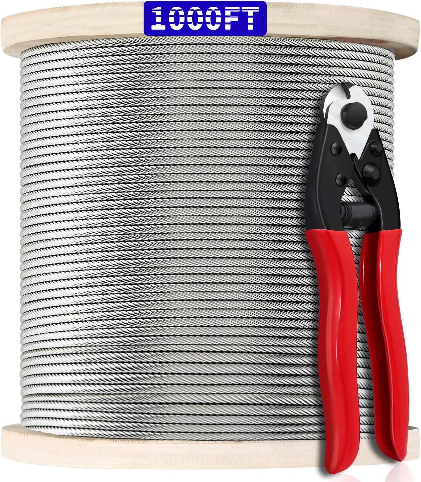 1000FT 1/8" T316 Stainless Steel Cable, Wire Rope Aircraft Cable for Deck Cable Railing Kit, 7 x 7 Strands Construction,DIY Balustrades, Come with a Cutter…