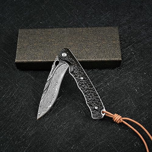 Miniatura 7 de SDOKEDC Mejor cuchillo de bolsillo de Damasco hecho a mano para hombres Flipper plegable cuchillos de caza con clip de bloqueo de trazador de líneas