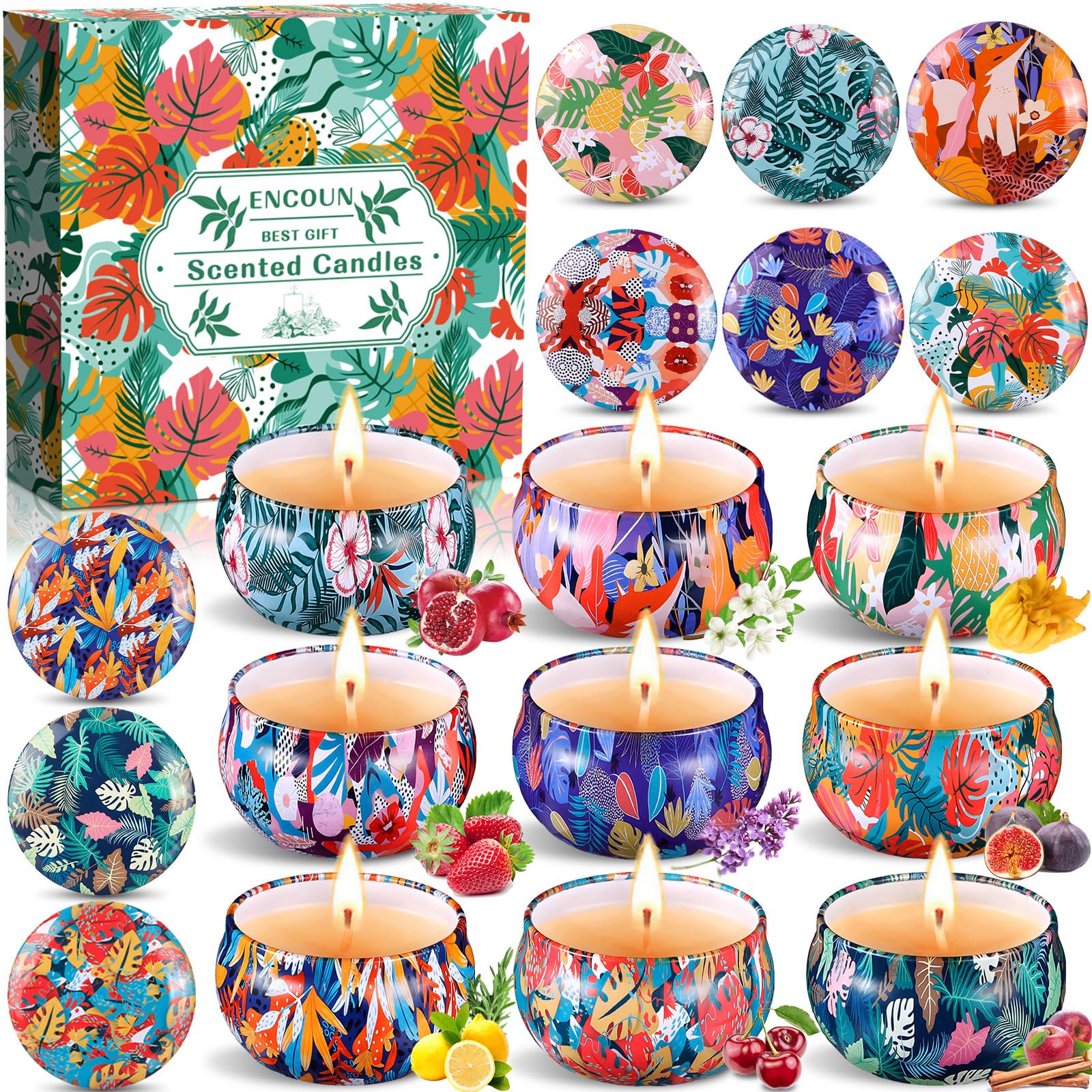 ENCOUN 9 Piezas Velas Aromáticas, Regalo de Velas Perfumadas, Velas de Aromaterapia Cera de Soja, Velas Decorativas, Juego de Regalo de Velas Perfumadas para Yoga, Boda, Cumpleaños, Navidad