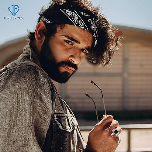 Miniatura 2 de JEWELEXCESS Anillos de diamante negro para hombre 1CTTW Anillo de diamante negro genuino para hombre Anillo de plata de ley hipoalergénico Anillo