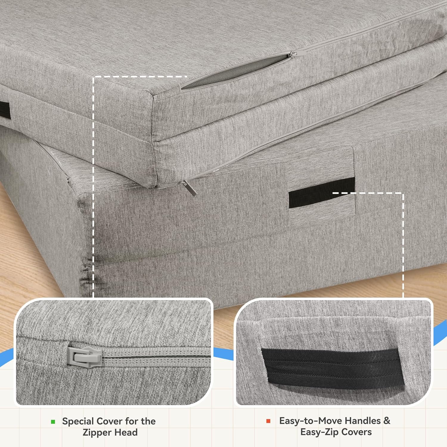 Modular Kids Play Couch, Convertible Folding Sofa with Removable Cover, Convertible Foam Couch Kids, Light Gray