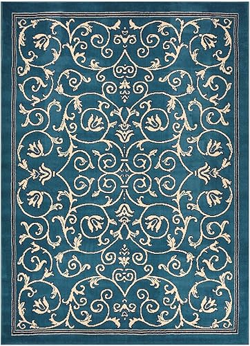 Miniatura 3 de Alfombra Conur Collection con diseño floral, moderna, contemporánea, tradicional, Verónica, 3 opciones de color (azul petróleo, 4 pies 11 pulgadas x