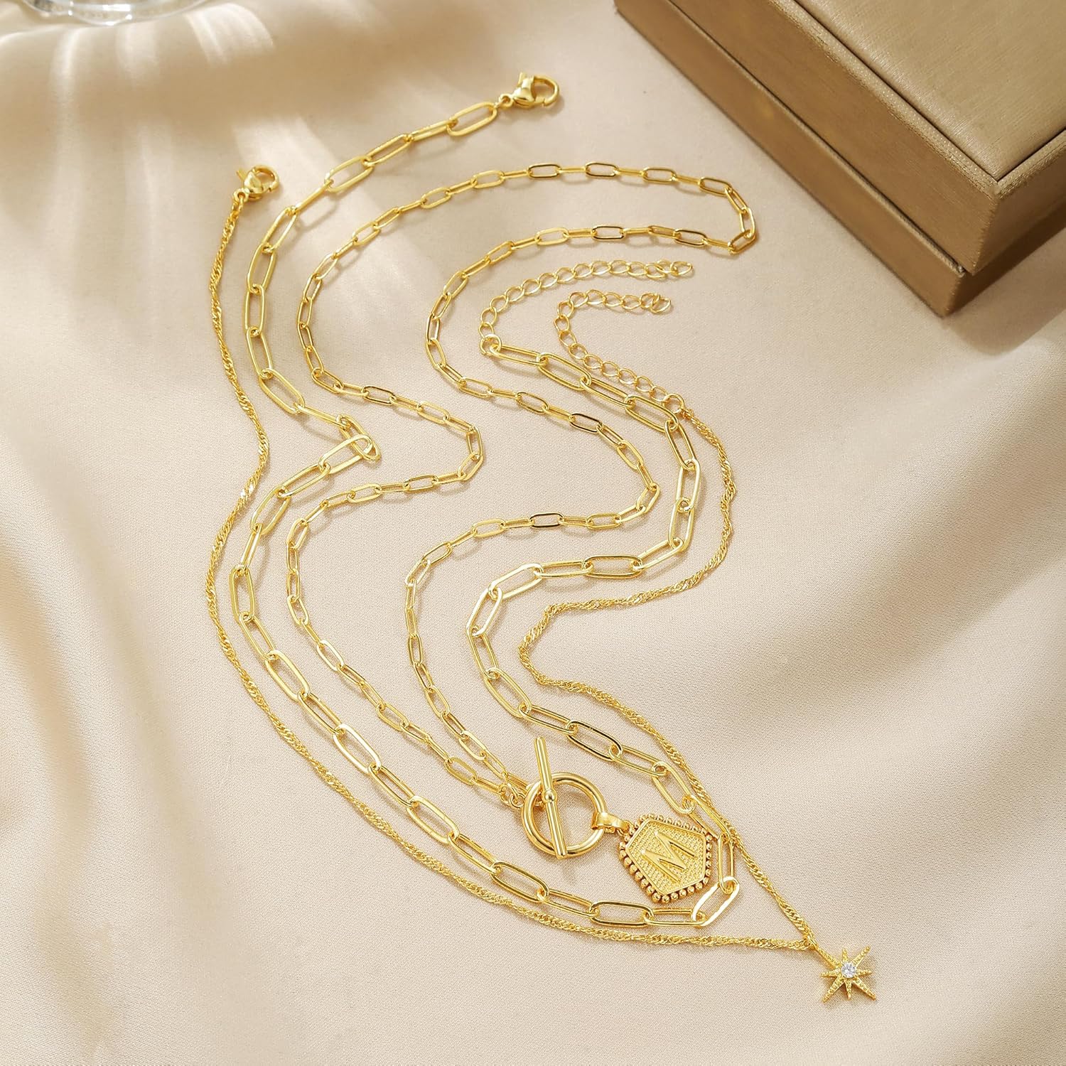 Gold Initial Necklace for Women, 14K Gold Plated Layered Paperclip Chain Necklace Personalized Letter Necklaces Trendy Jewelry Valentines Day Gifts - Image 8