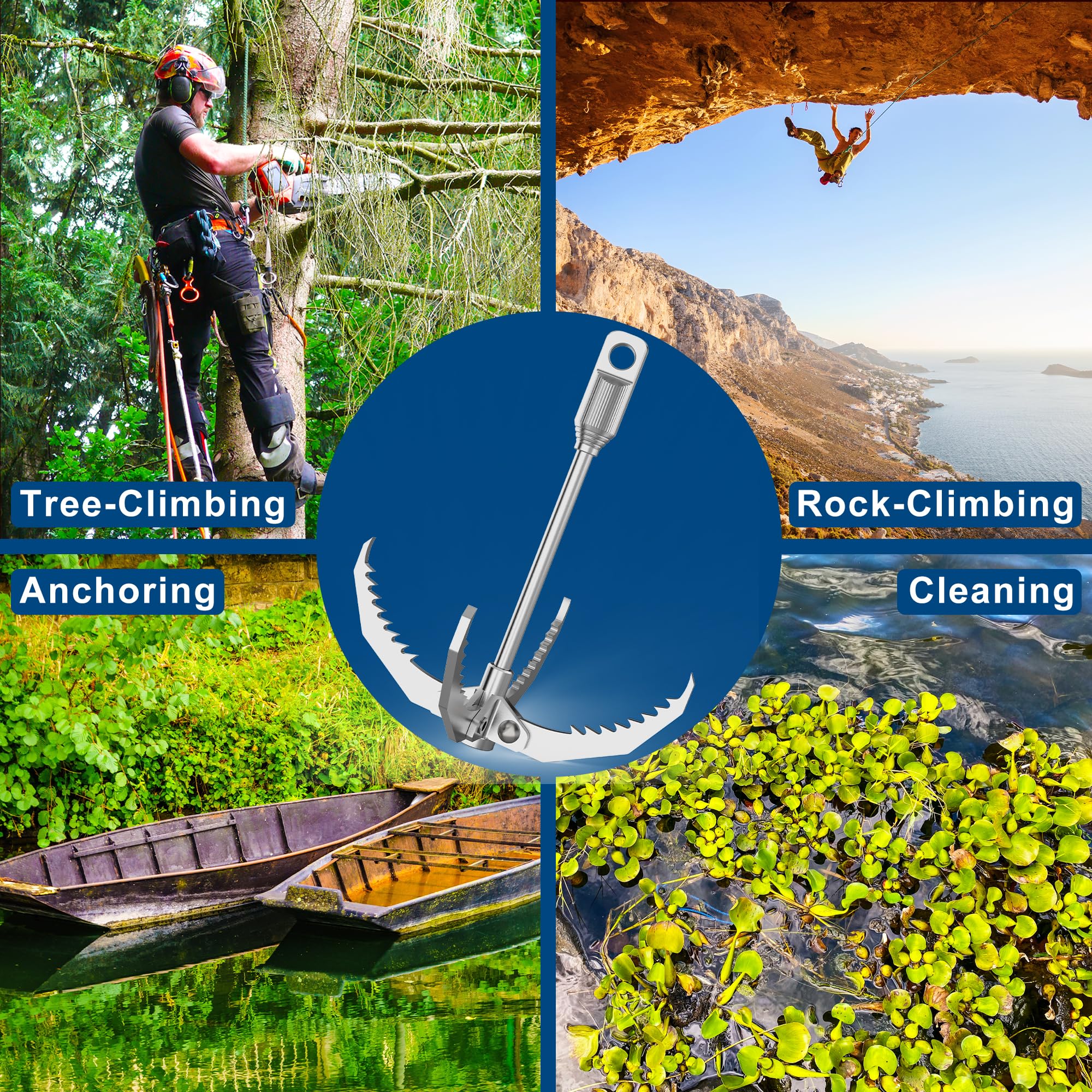 GanFindX Pro Grappling Hameçon robuste | Griffe de survie pliable à 4 griffes, crochet multi-usage en dents de scie SUS pour camping, randonnée, arbre, escalade en montagne