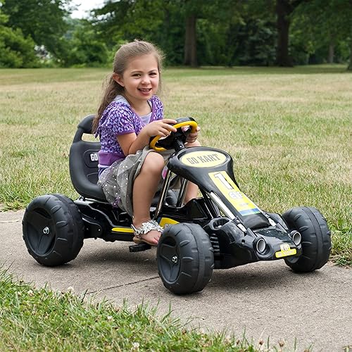 Miniatura 3 de Go Kart - Auto con pedal de 4 ruedas con calcomanías de carreras, juguetes para interiores y exteriores, para niños y niñas de 3 a 7 años (negro)