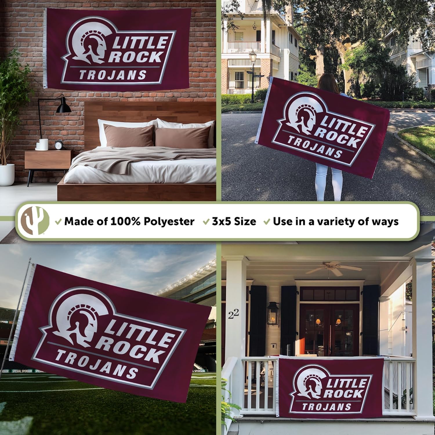 Desert Cactus University of Arkansas at Little Rock UALR Flag - 3 x 5 Feet Trojans Banner, Indoor/Outdoor Durable Fabric, 100% Polyester Design (Style 1)