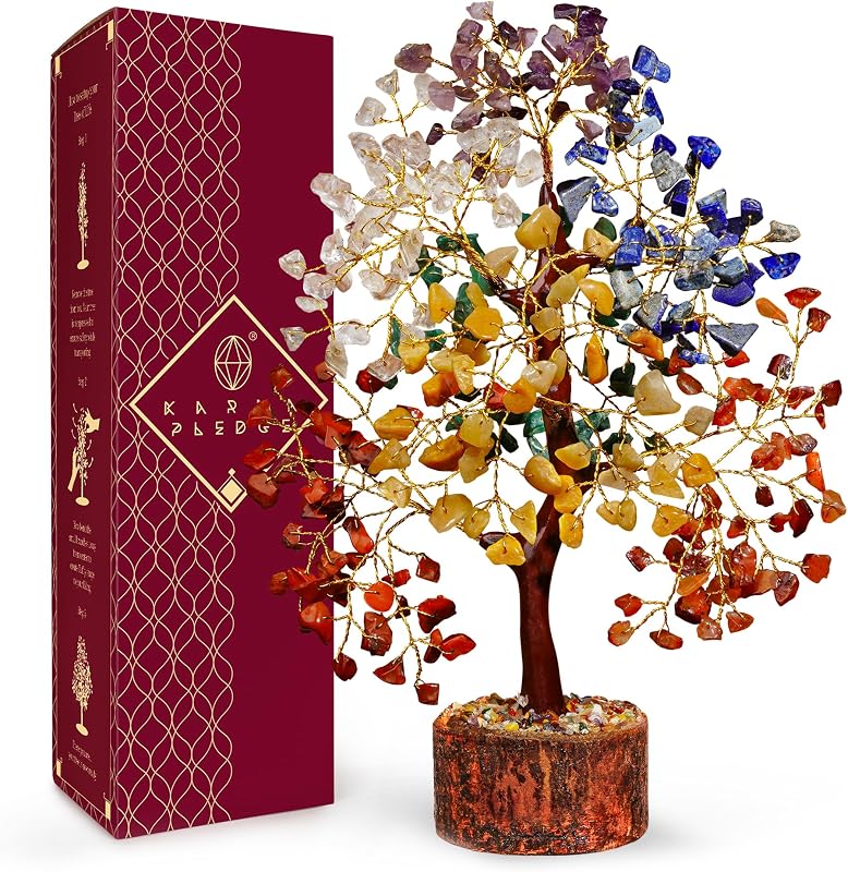 Chakra Tree of Life Birthday Gifts for Women, Mom, Sister, Friends, Handmade Healing Crystal Tree Brings Money, Positivity & Good Luck, Boho Home, Room and Office Desk Decor, Unique Return Gift