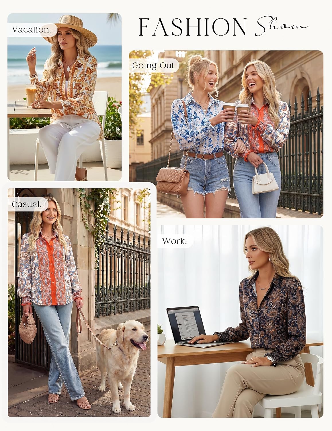 GRACE KARIN Women's Boho Floral Long Sleeve Blouses, Dressy Casual Button Down Shirts, 2026 Fall Work Vacation Tops