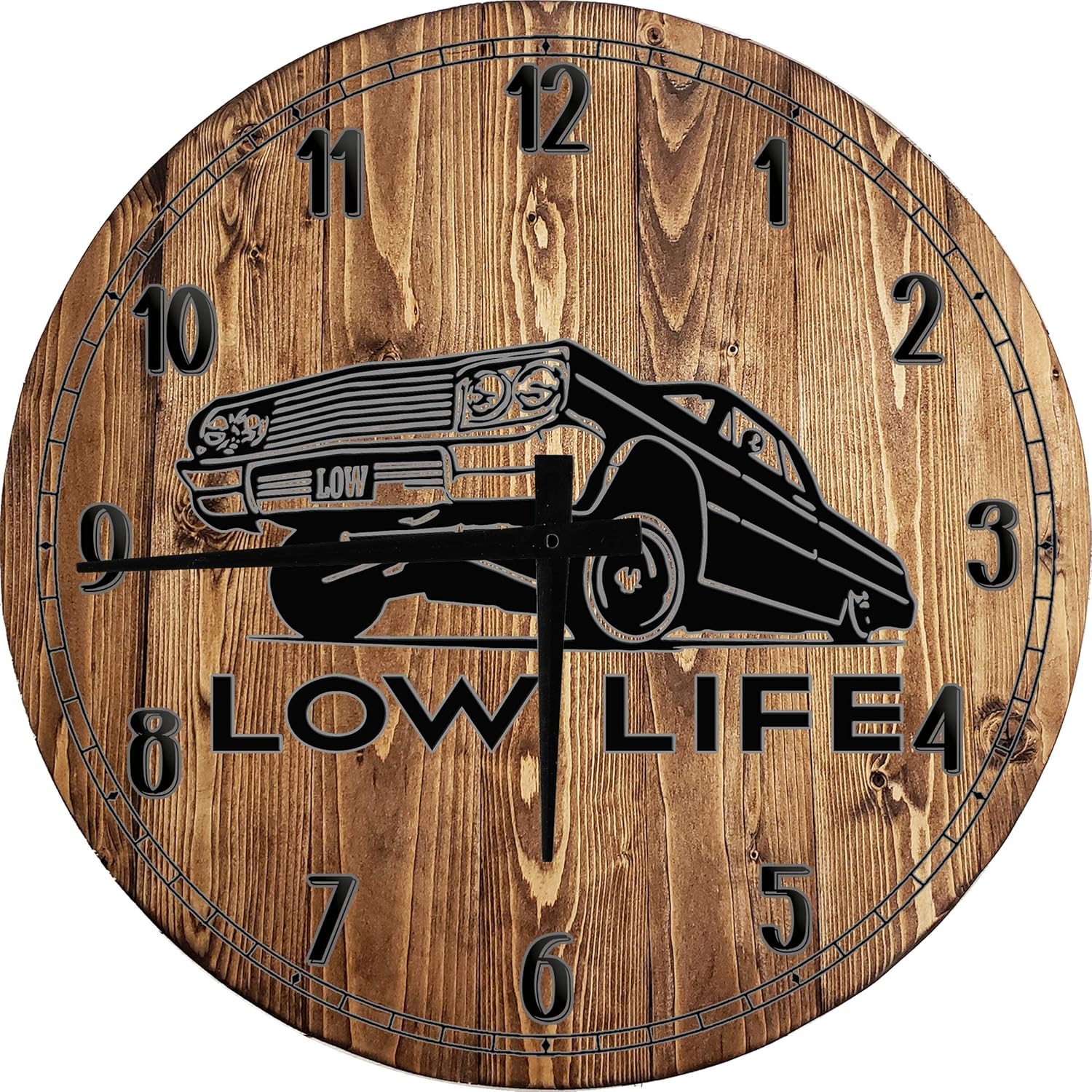 Car Wall Art Low Rider Hydraulics Mechanic Garage Wall Arts Large Round Wood Wall Clock Decor 18 Inch