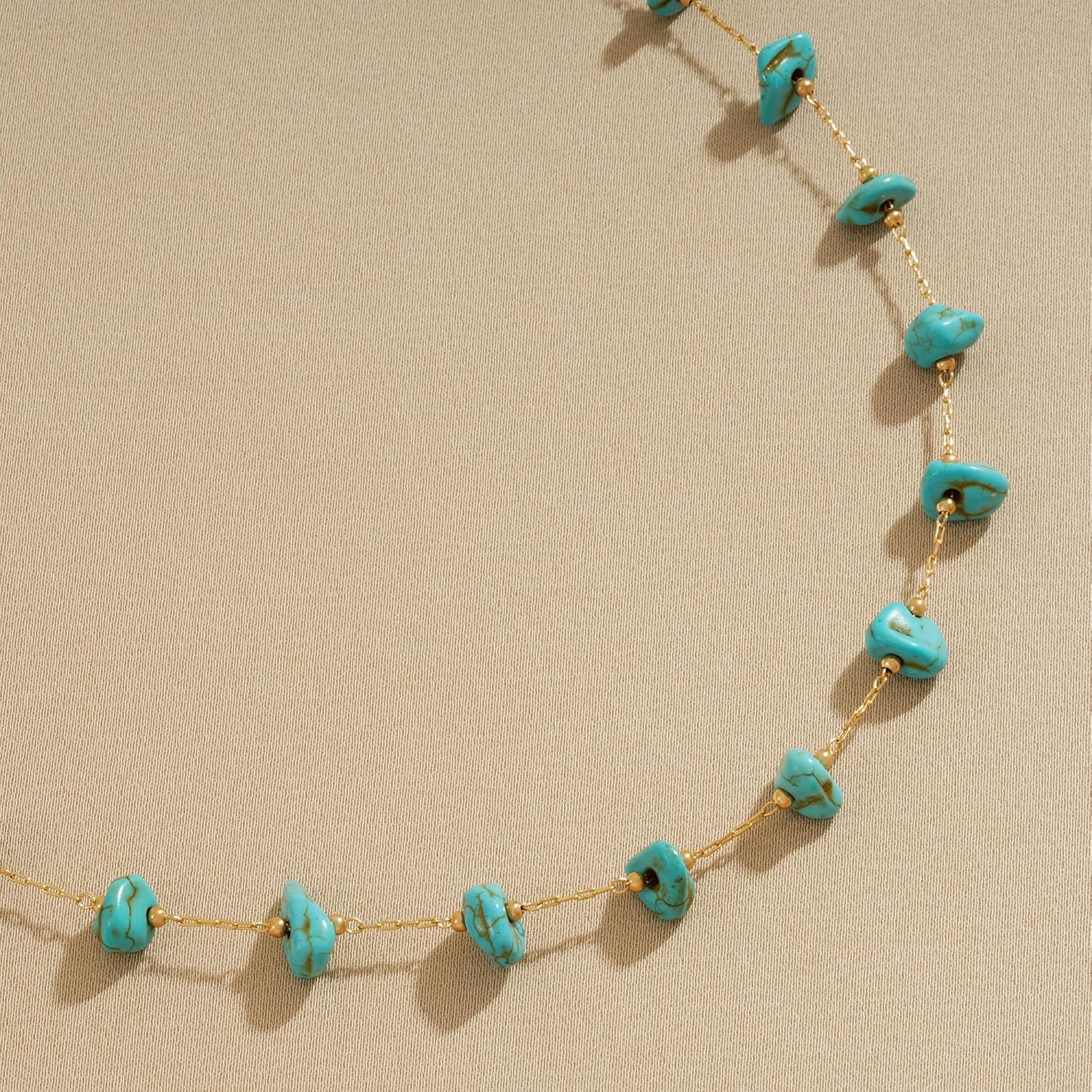 Gold Turquoise Choker Necklaces for Women 14K Gold Plated Dainty Turquoise Beads Choker Simple Cute Summer Jewelry - Image 7