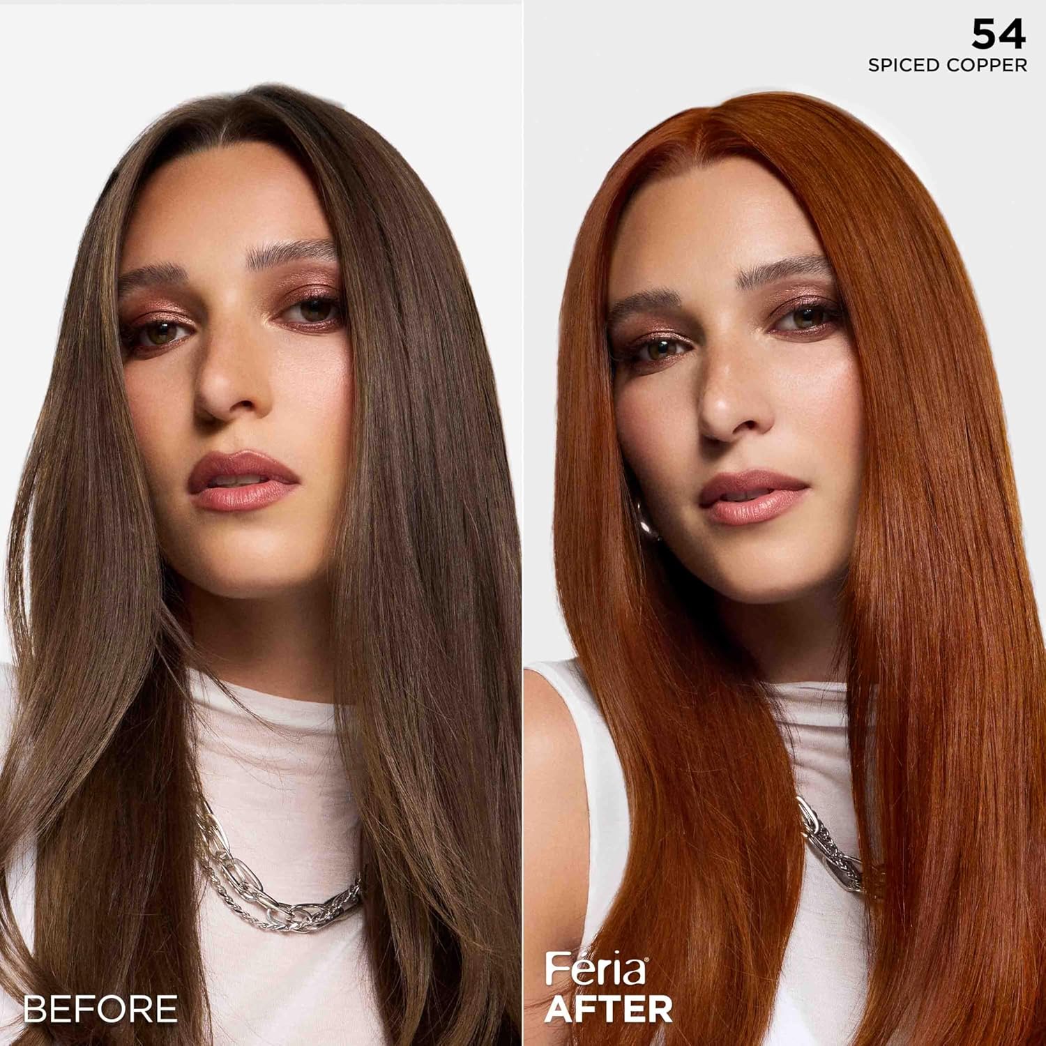 L'Oreal Paris Feria Multi-Faceted Shimmering Permanent Hair Color, High Intensity Hair Dye for 3X Highlights, 54 Spiced Copper, 1 Kit - Image 6