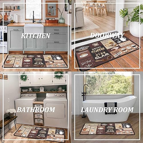 Miniatura 5 de Alfombras y tapetes de cocina de café antideslizantes, lavables, resistentes a las manchas y a la decoloración, adecuados para tapetes de cocina,