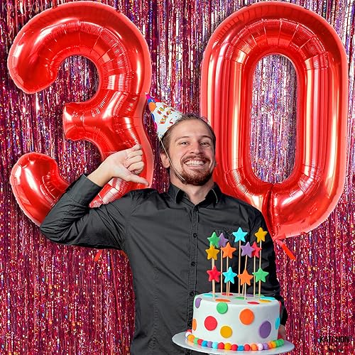 Miniatura 2 de KatchOn, Globo rojo del número 30 de 40 pulgadas, globos rojos de Mylar con el número 30, decoraciones de cumpleaños de 30 años, globos del número