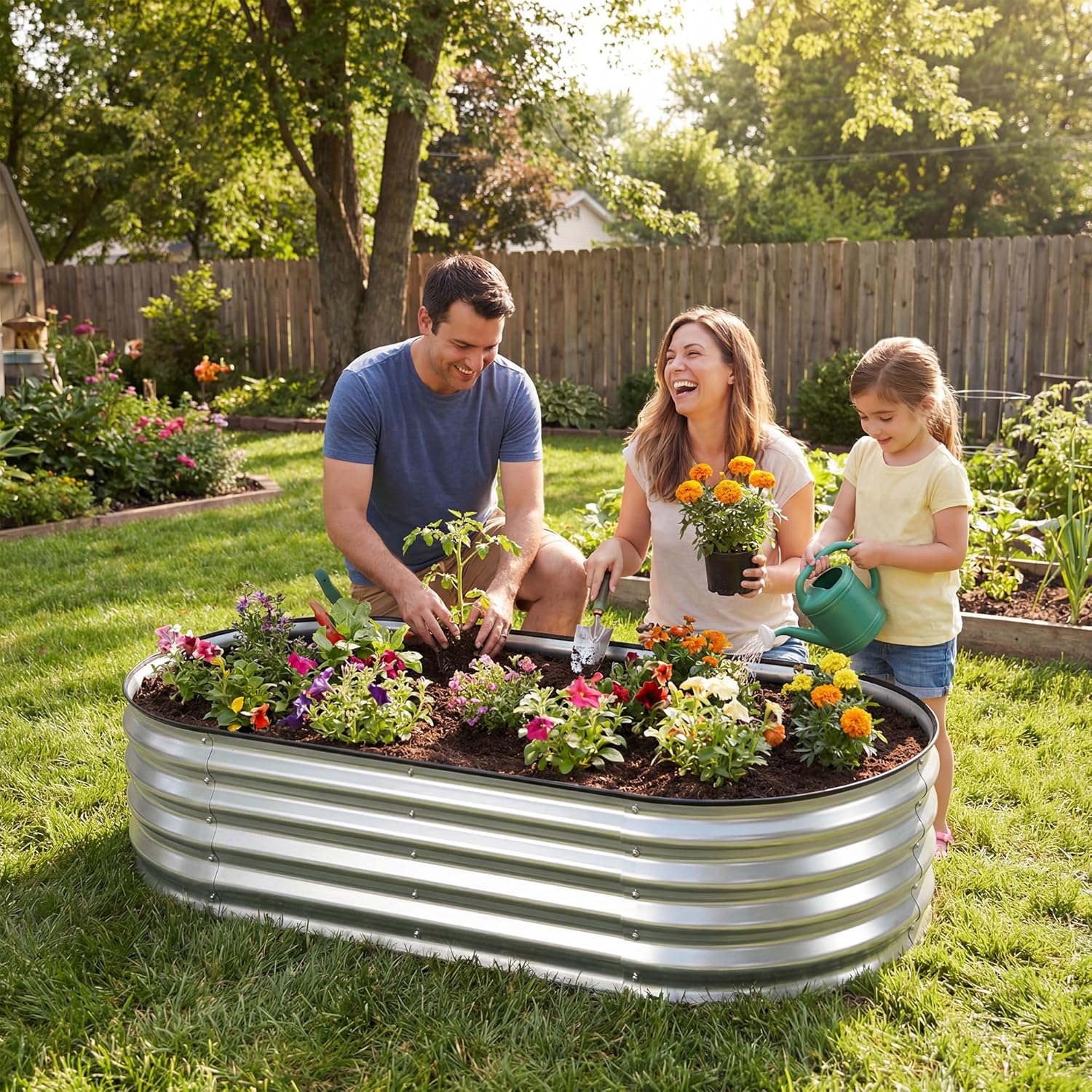 DUMOS 4x2x1ft Oval Galvanized Raised Garden Beds, Outdoor Planter Box with Open Bottom, Metal Garden Bed for Vegetables, Herbs & Flowers, Rustproof Flower Bed for Backyard & Patio, Silver