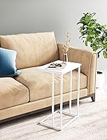 Vista 6 de Innerjoin Mesa auxiliar ancha en C, mesa de sofá C con marcos de metal, mesa auxiliar pequeña para sofá y cama, mesa C retro para computadora