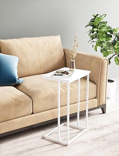 Miniatura 6 de Innerjoin Mesa auxiliar ancha en C, mesa de sofá C con marcos de metal, mesa auxiliar pequeña para sofá y cama, mesa C retro para computadora