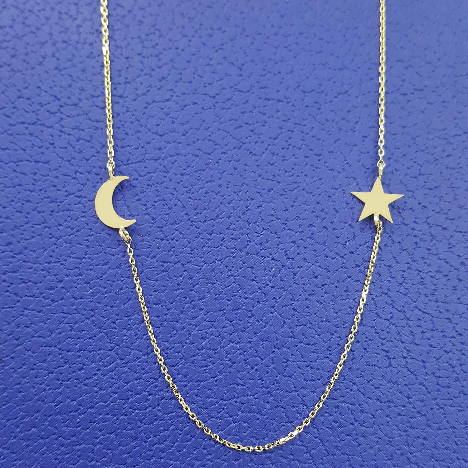JEWEE DIAMOND Elegant 14k Gold Crescent Moon and Star Necklace - Sideways Design, Fine Jewelry is a Great Gift For Her.