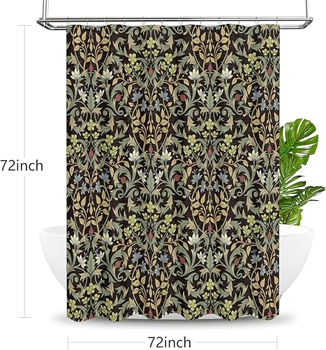 Vista 49 de Tititex Cortina de ducha de lino sintético de 4.94 oz/m², diseño floral azul con hojas doradas con flores, decoración de baño, juego de cortinas