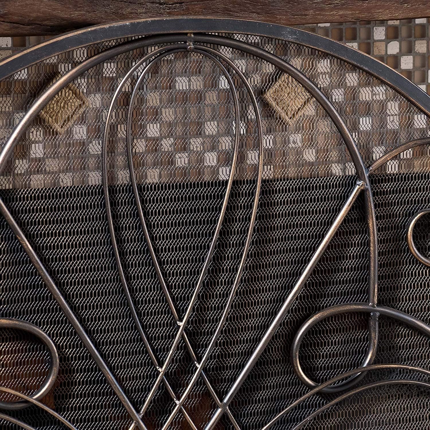 Fireplace Screen Guard, FireplaceProtection Wrought Iron 3 Panel Fire Place Screens， Extra LargeGuard with Mesh， Baby Safe Proof Wood Burning Ember Fence， 52×33.5inch (Co