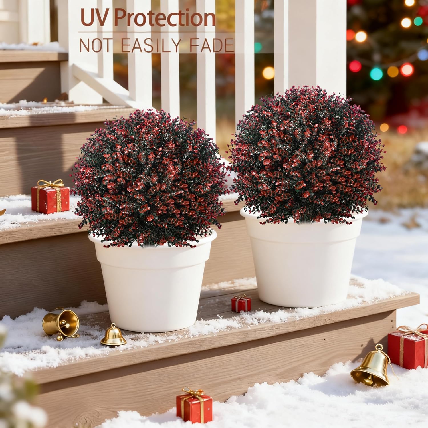 Ronyila Fall Artificial Boxwood Topiary Ball Tree Bushes with Ground Spike, Set of 2 Outdoor Faux Shrub Topiary Ball, 24" UV Resistant Fake Boxwood Plants for Potted Planter,Indoor,Autumn