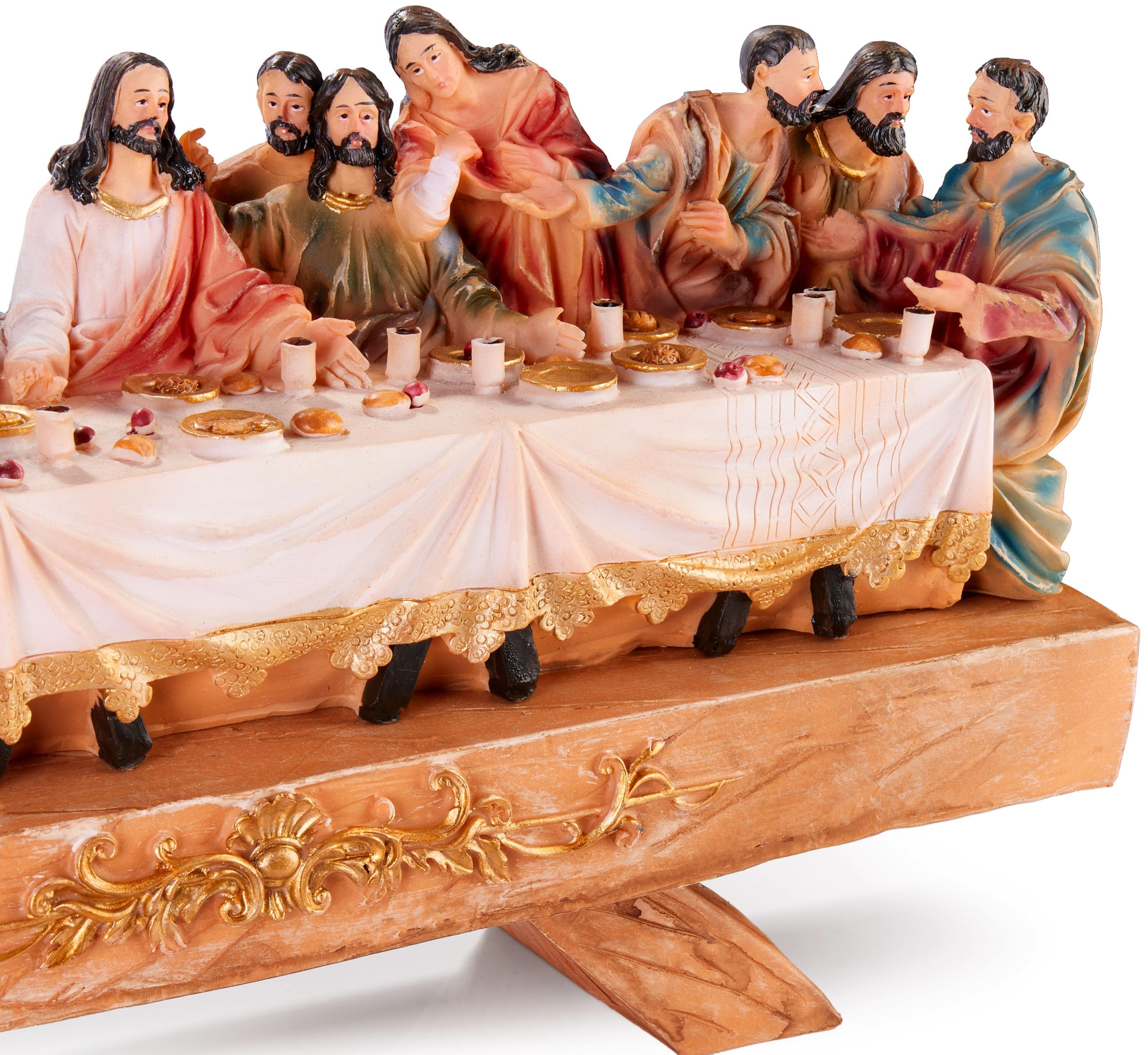 BRUBAKER Das letzte Abendmahl - 40 cm Weihnachtsfigur mit handbemalten Figuren - Jesus und Seine 12 Jünger am Tisch - Abendmahlszene Weihnachtsdeko - XL Tischdekoration aus Polyresin