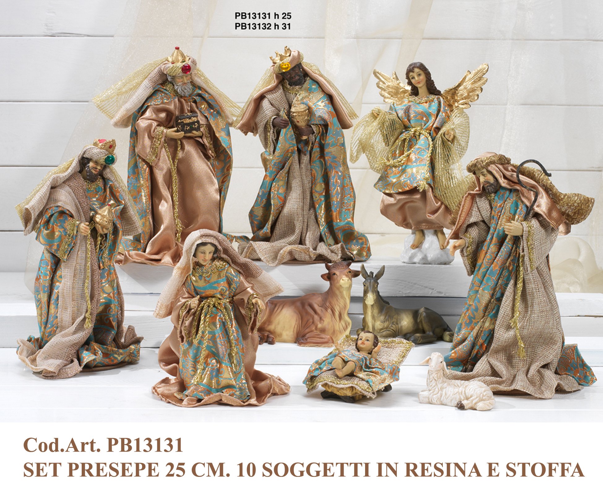Idea Natale: Presepe natività in resina composto da 10 statue soggetti in resina e vestito in stoffa (25 Centimetri)