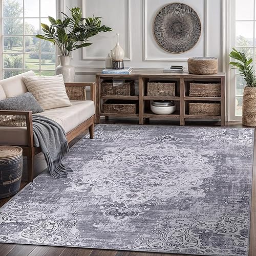 Miniatura 13 de CAMILSON Alfombra moderna de lujo de 8 x 10 pies, estilo vintage, abstracto, suave, de pelo medio, resistente a las manchas, fácil de limpiar, no